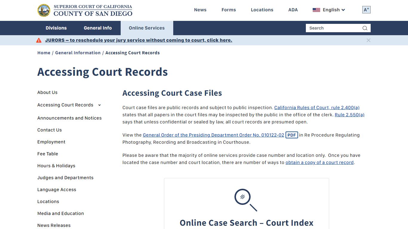 Accessing Court Records | Superior Court of ... - County of San Diego